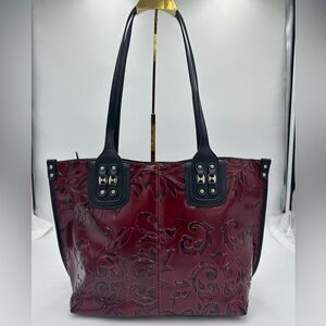 Elegant Red Embossed MC Tote Bag